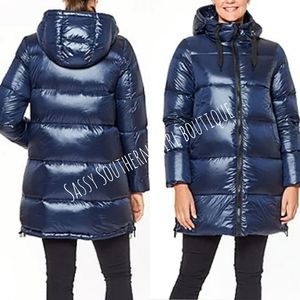 🆕⭐Real Goose down Navy blue hooded puffer coat parka